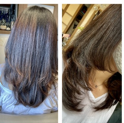 縮毛矯正　ノンシリコーン縮毛矯正　毛先カール　ヘアビューロン　りずむヘアデザイン　還元美容　